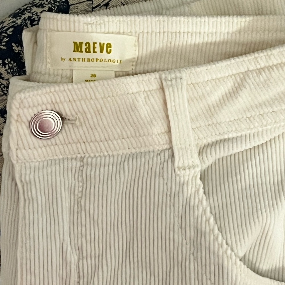 Maeve Anthropology Cropped High Waisted Winter White Corduroy Pants